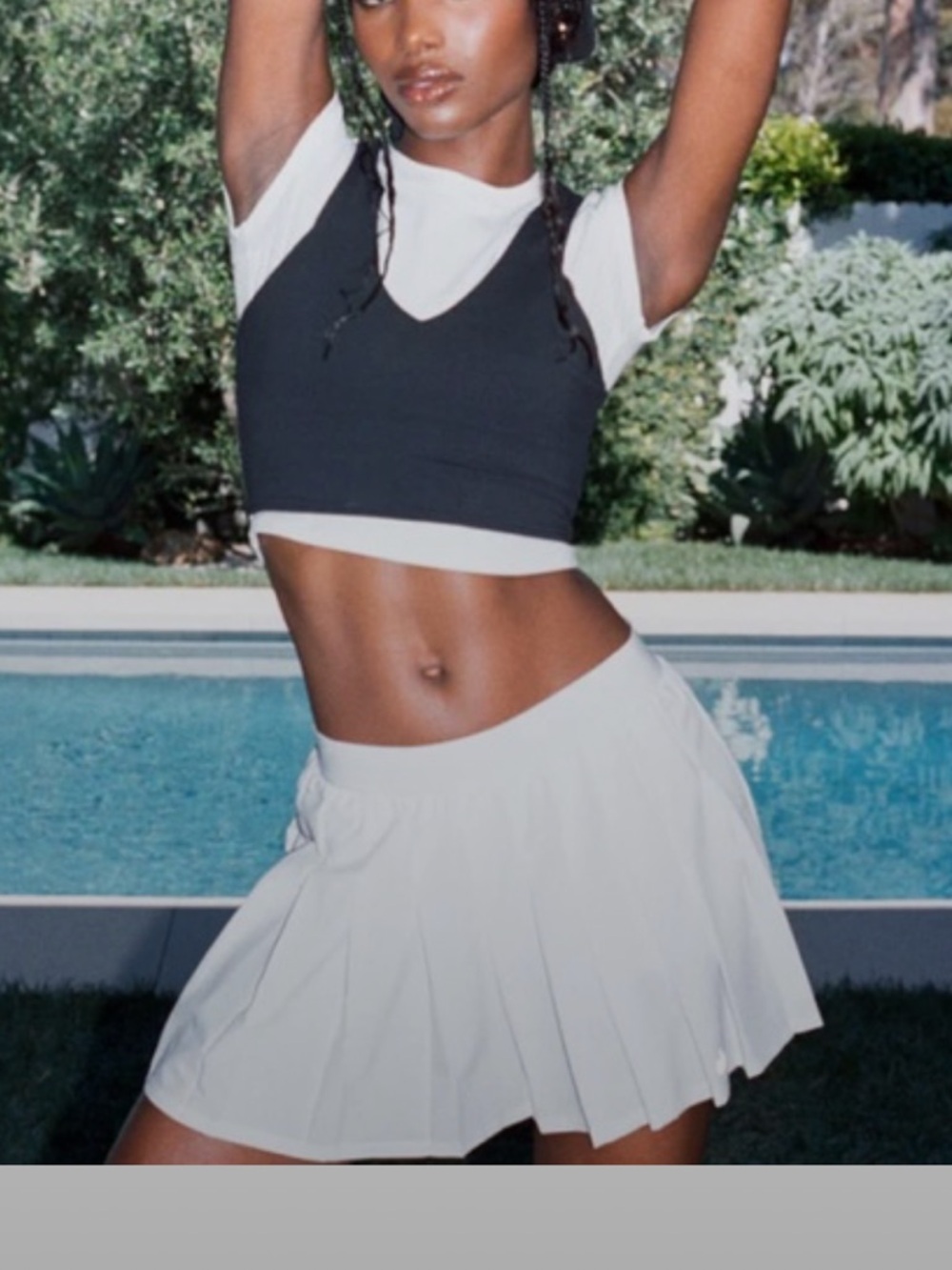 ALO Yoga White Pleated Skater Skirt